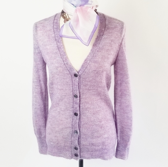 J.Crew Lilac Mohair Blend V Neck Cardigan XS EUC - Picture 6 of 13